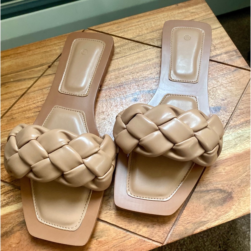 Braided Slide Sandal Padded Slip On Square Toe Slides Summer Shoes Size 6.5 NWOT